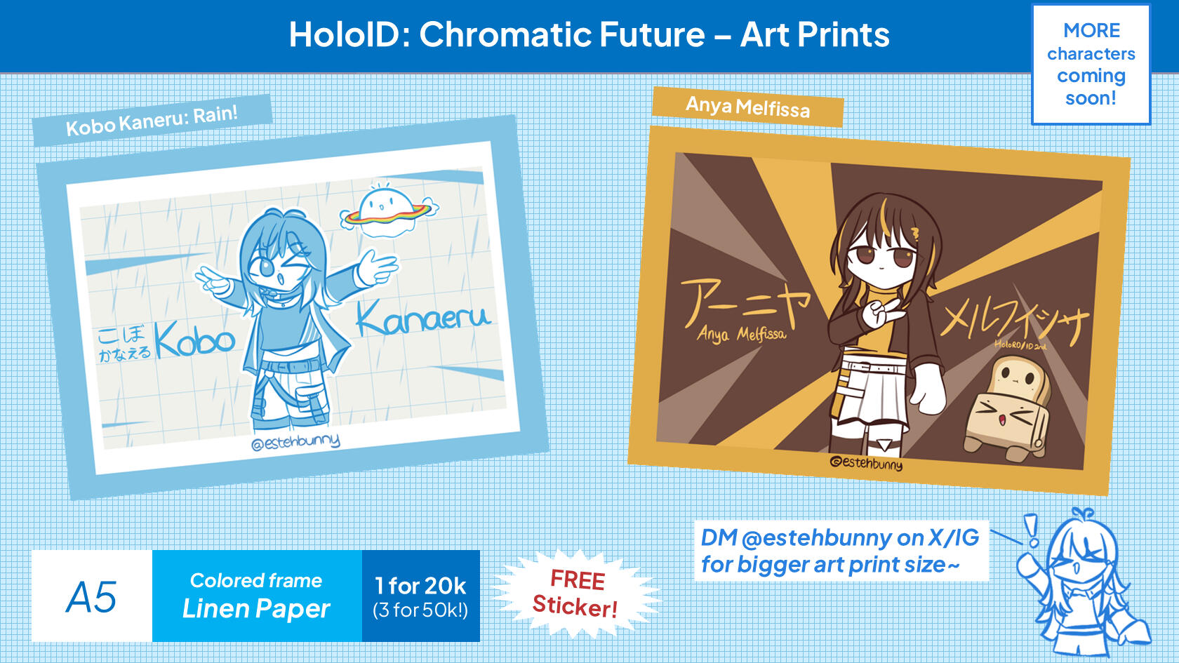Hololive ID: Chromatic Future - Art Print A5: IDR 20k (3 for IDR 50k) ⁘ A4: IDR 35k (2 for 65k, special PO only)